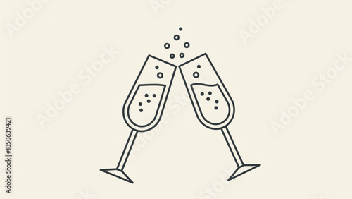 Celebratory champagne glasses clinking with abstract splashes and bubbles illustration
