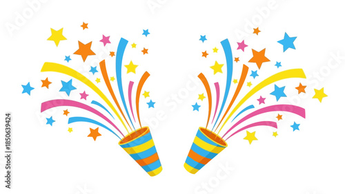 Vibrant Party Poppers with Colorful Stars and Stripes Erupting in Celebration