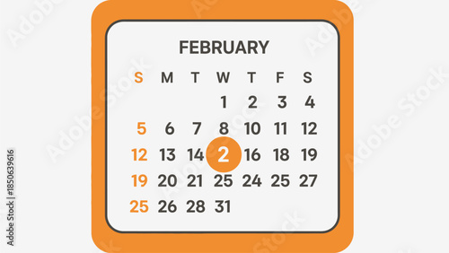 A calendar page for February highlighting the 22nd day in an orange frame