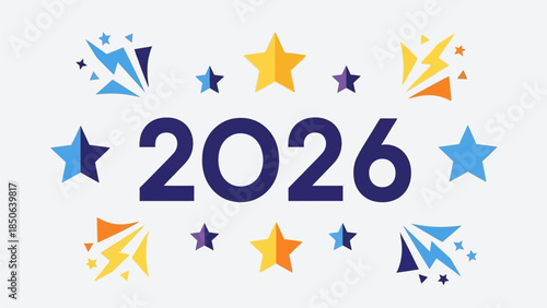 Celebratory Illustration of 2026 with Stars and Colors