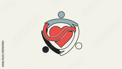 Abstract Heart Illustration with Swirling Lines and Geometric Shapes