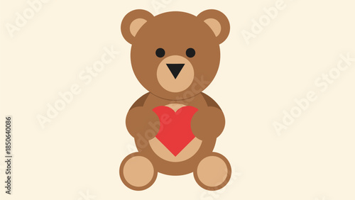 A cartoon teddy bear holding a red heart in its hands on a beige background