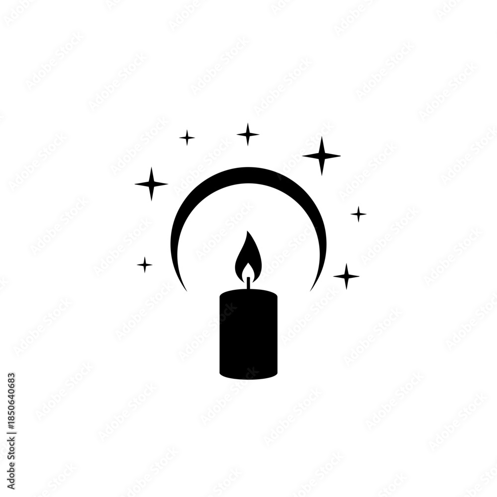 Obraz premium Candle with moon and stars silhouette vector illustration