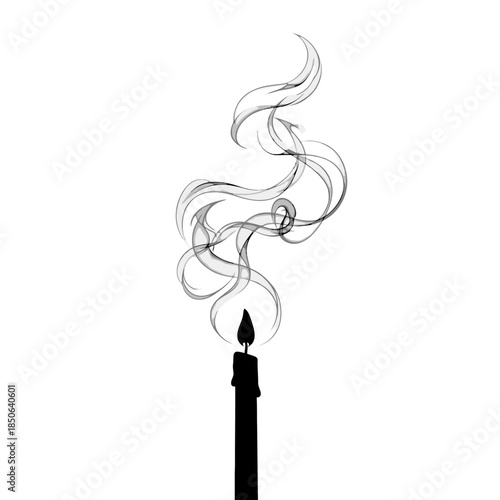 Candle with soft smoke trails silhouette vector illustration