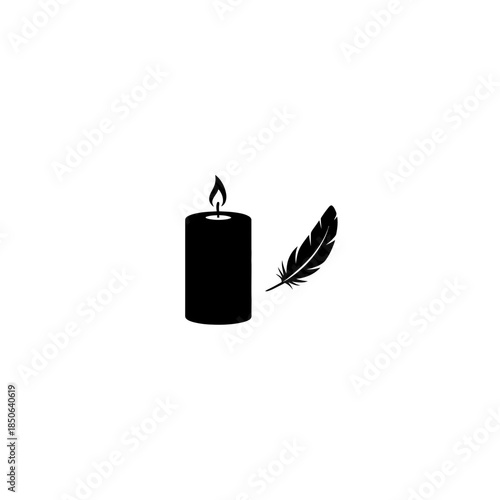 Candle with soft feather accent silhouette vector illustration