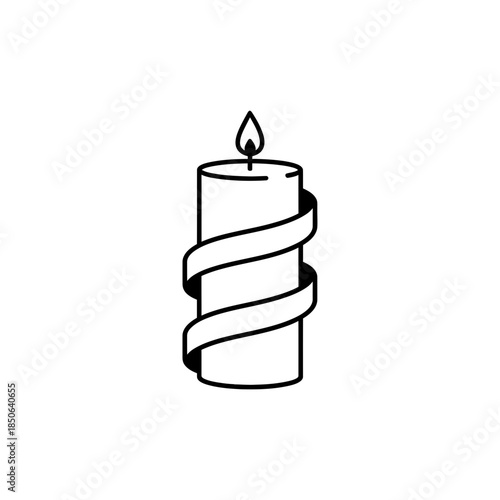 Candle with ribbon wrapped around base silhouette vector illustration