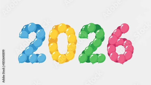 Colorful balloon numbers representing the year 2026 in a celebratory atmosphere