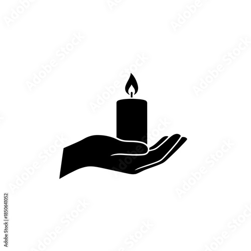 Candle held in mindful hand silhouette vector illustration