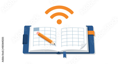 online school timetable planner with wifi symbol digital education schedule notebook and pencil icon for remote learning apps