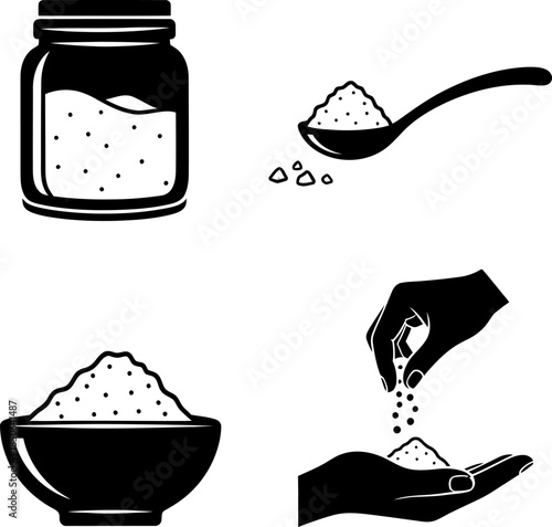 Stylish black and white salt or sugar ingredients silhouette
