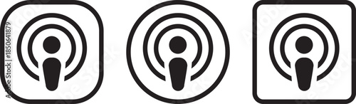 Apple Podcast App Icon in Gradient Purple. Flat logo options for audio streaming, mobile interface, and media branding design. digital editorial social media icon vector. A collection of podcast icons