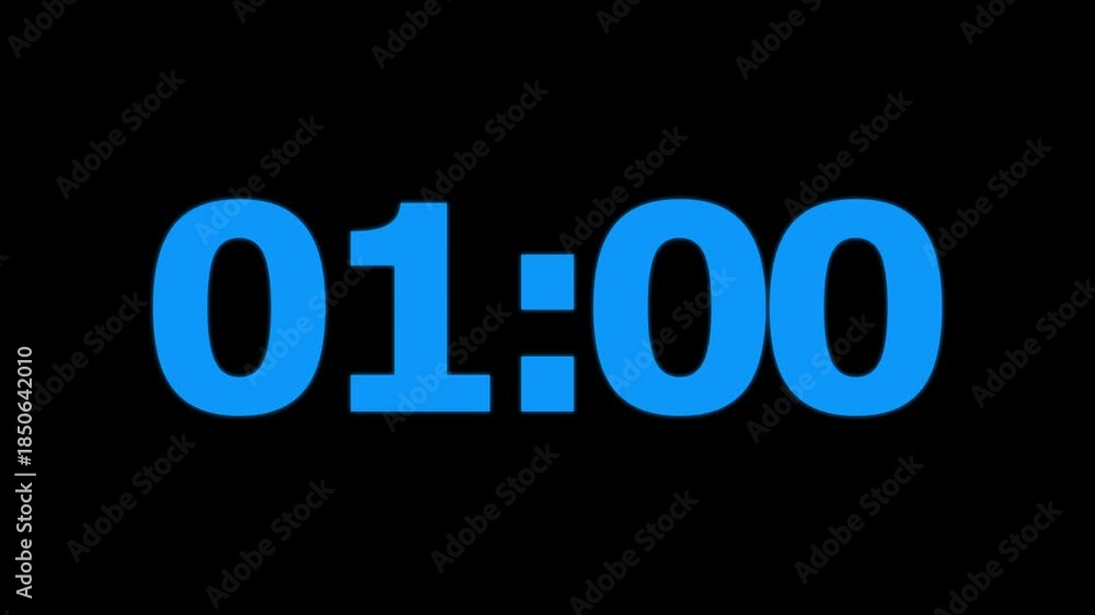Abstract 1 minute 5 second countdown animation from 65 seconds to 0 ...