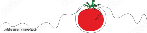Minimal Tomato Line Icon Illustration
The tomato is placed on a wavy, light gray line, possibly representing a heartbeat monitor or a simple design element.
The illustration is simple and icon-like, w