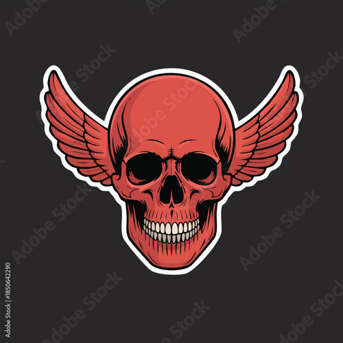 Winged Skull Emblem With Red Face.
