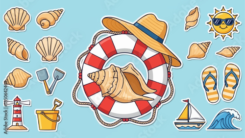 Summer Beach Vacation Elements Collection.