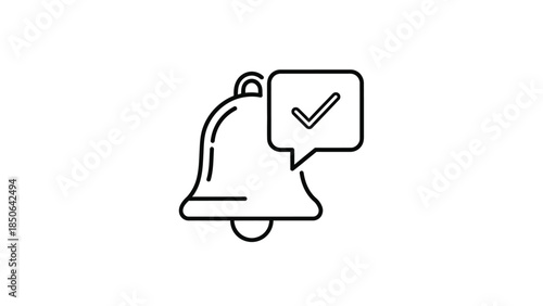 Minimalist black and white line icon design representing a successful notification alert or confirmed alert symbol