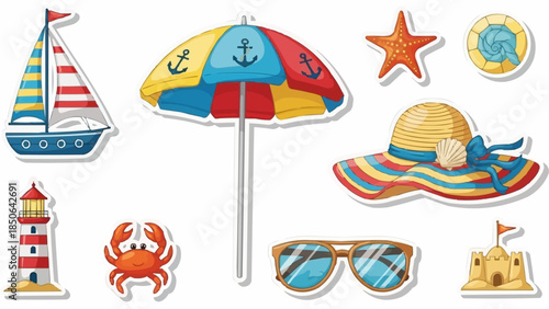 Collection of Beach and Summer Vacation Icons and Symbols.