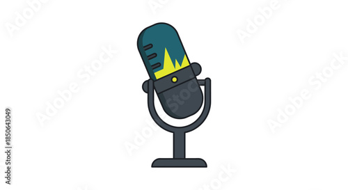 podcast microphone icon with audio waveform flat vector illustration of studio recording equipment on white background for media branding
