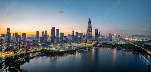 Fotografie Panoramic aerial view of the modern city skyline of Shenzhen at dusk