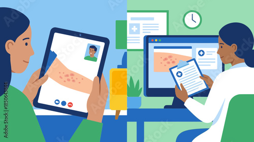 Two women collaborating on a digital project in a modern office environment viewed from the side