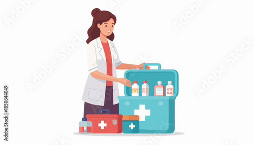 Medical professional preparing emergency kit with essential supplies