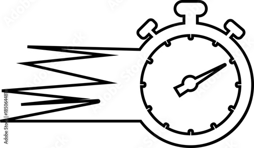 Clock icon with analog wall clocks and stopwatch timer symbols in black line and outline style, time measurement watch pictogram pack for schedule alarm countdown UI design