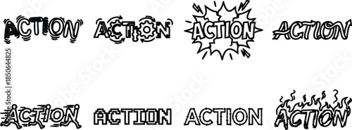 action words with different comic book style effects and fonts  various typographic designs
