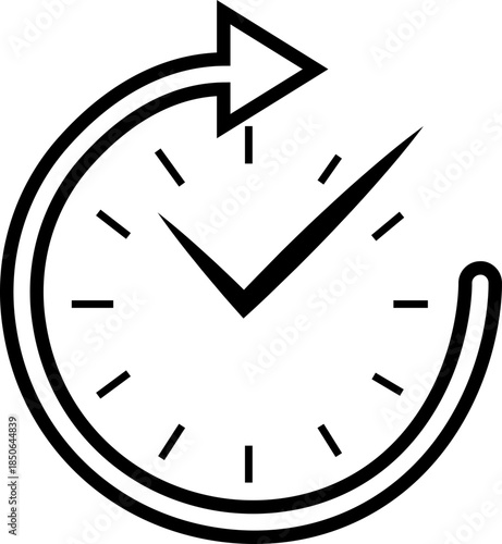 Clock icon with analog wall clocks and stopwatch timer symbols in black line and outline style, time measurement watch pictogram pack for schedule alarm countdown UI design