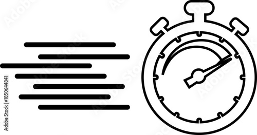 Clock icon with analog wall clocks and stopwatch timer symbols in black line and outline style, time measurement watch pictogram pack for schedule alarm countdown UI design