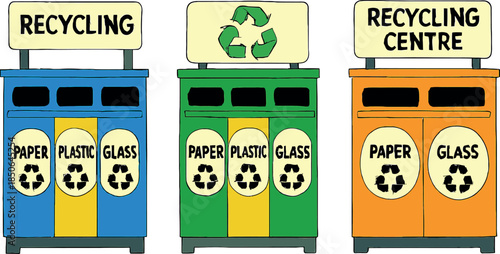Colorful Recycling Bins for Paper Plastic and Glass