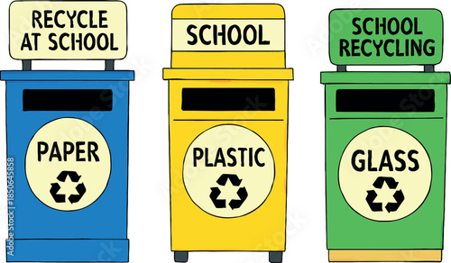 School Recycling Bins for Paper Plastic and Glass Waste