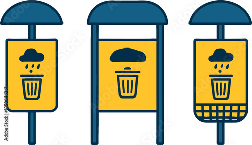 Three Rainproof Trash Can Shelters in Urban Setting