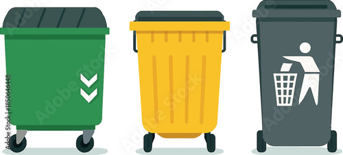 Three Recycling Bins for Waste Management and Sorting