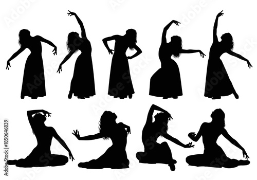 Dynamic collection of female dancer silhouettes showcasing elegant and expressive poses.