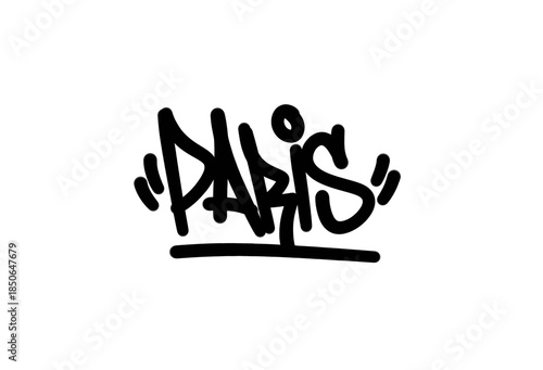 textured sprayed graffiti tagging letter PARIS city name isolated design in black