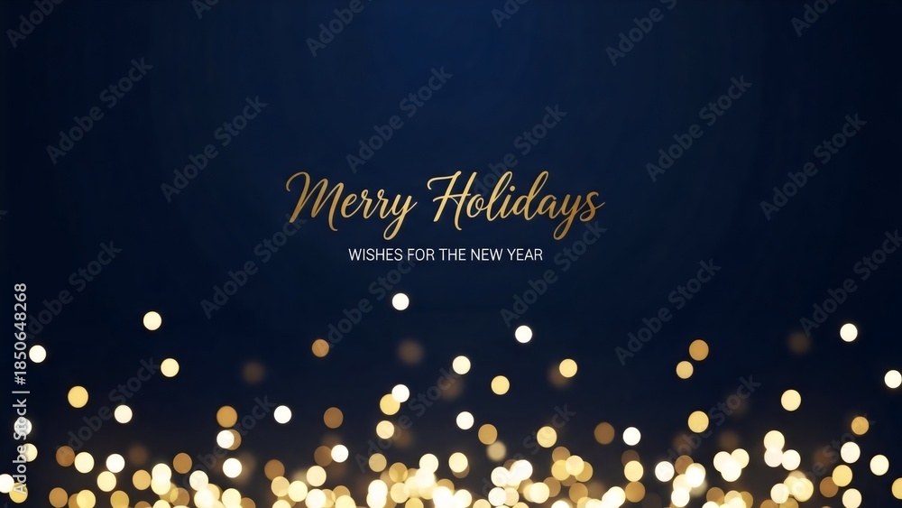 Naklejka premium Festive Merry Holidays Wishes for the New Year with Golden Bokeh Lights