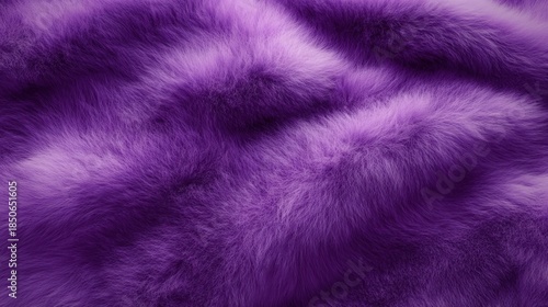 close-up of fluffy purple fur fabric with soft wavy pile, plush cozy texture and luxurious tactile feel