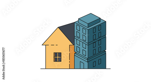residential house and apartment building icon representing urban real estate market growth and housing investment concept for infographics