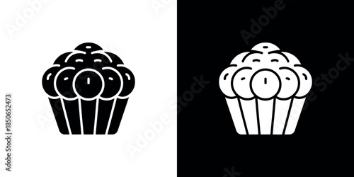Two cupcake illustrations displayed in contrasting black and white color schemes