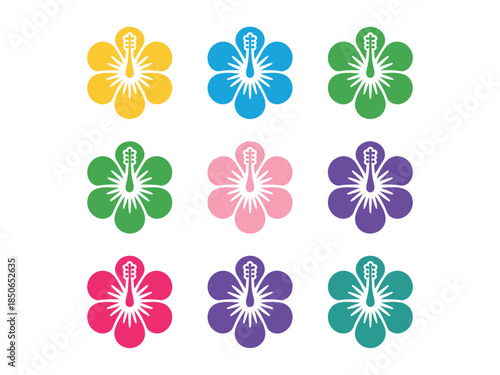 Colorful Guitar Flower Logos Collection