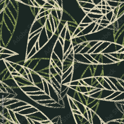 Seamless pattern with vintage leaves sketch.  For wrapping paper. Ideal for wallpaper, surface textures, textiles.