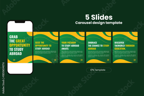 5 Slide Study Abroad Carousel Post Template – Educational Promotion for Social Media