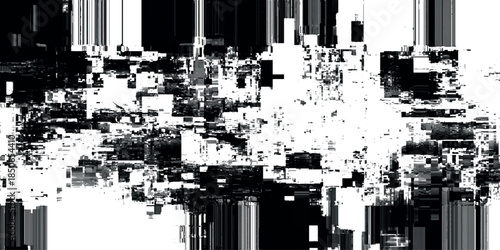 Abstract distorted black white motion glitch overlay effect distress texture white, and varying shades of gray.