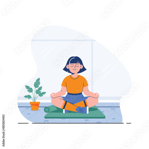 Take your hands on this amazing flat illustration of a woman practicing yoga meditation