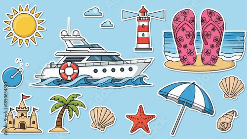 Summer Vacation Beach and Yacht Elements Collection.