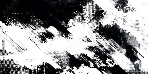 Monochromatic abstract glitch grunge featuring intense static noise featuring horizontal streaks of black, white, and varying shades of gray.