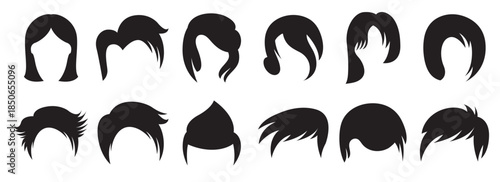 hairstyle and wig icons set