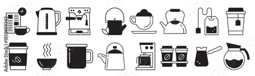  hot drinks vector icon set coffee illustration sign