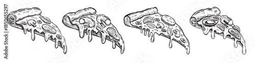 hot pizza hand drawn illustrations vector
