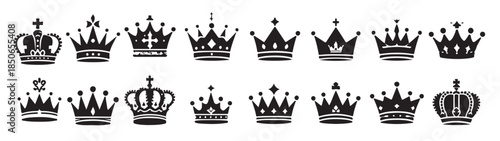kings crown icon set illustration silhouette style